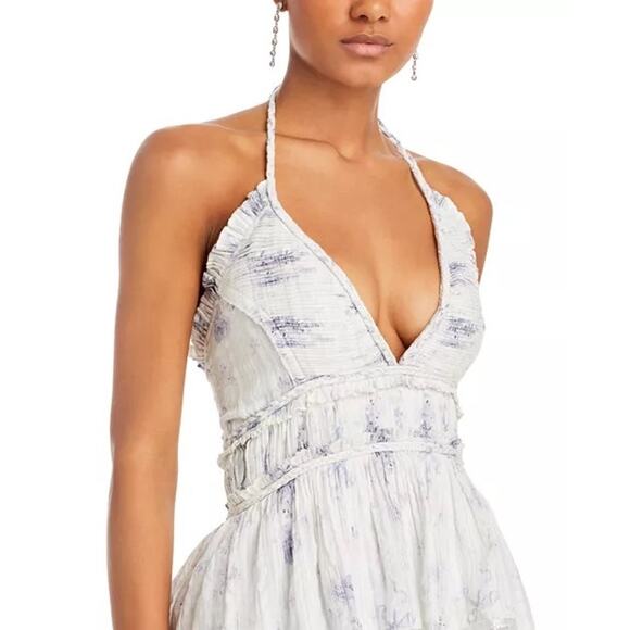 LoveShackFancy NWT Briar Blue Metallic Floral Halter Maxi Dress size 4 - Picture 4 of 16